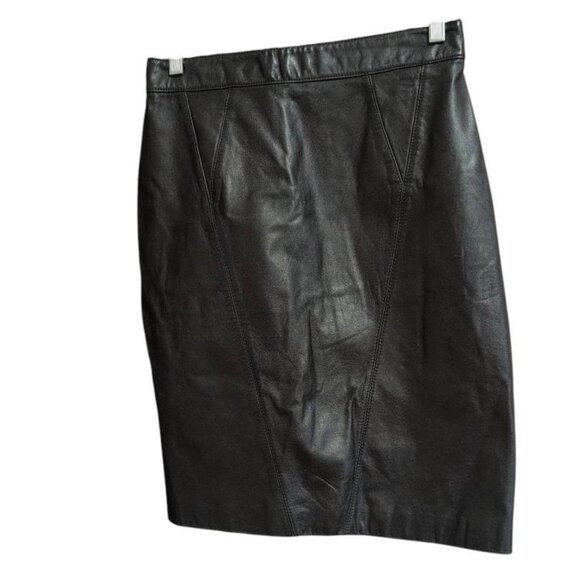 Vintage ADA Leather Skirt Black Button/zip Skirt with Back Slit High Waist - Picture 1 of 5